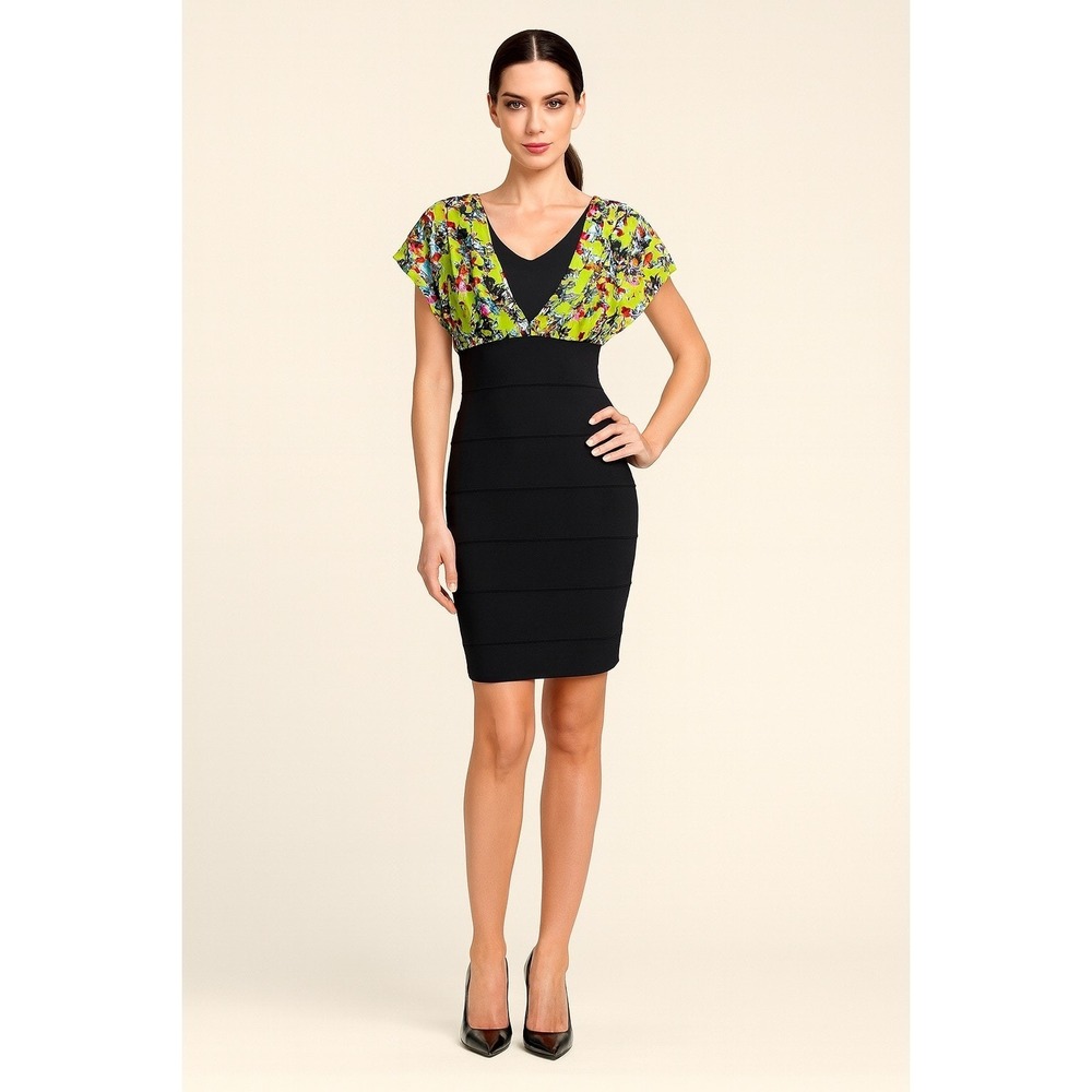 Women's Dress Fitted Silhouette Solid Floral 8 Black Green